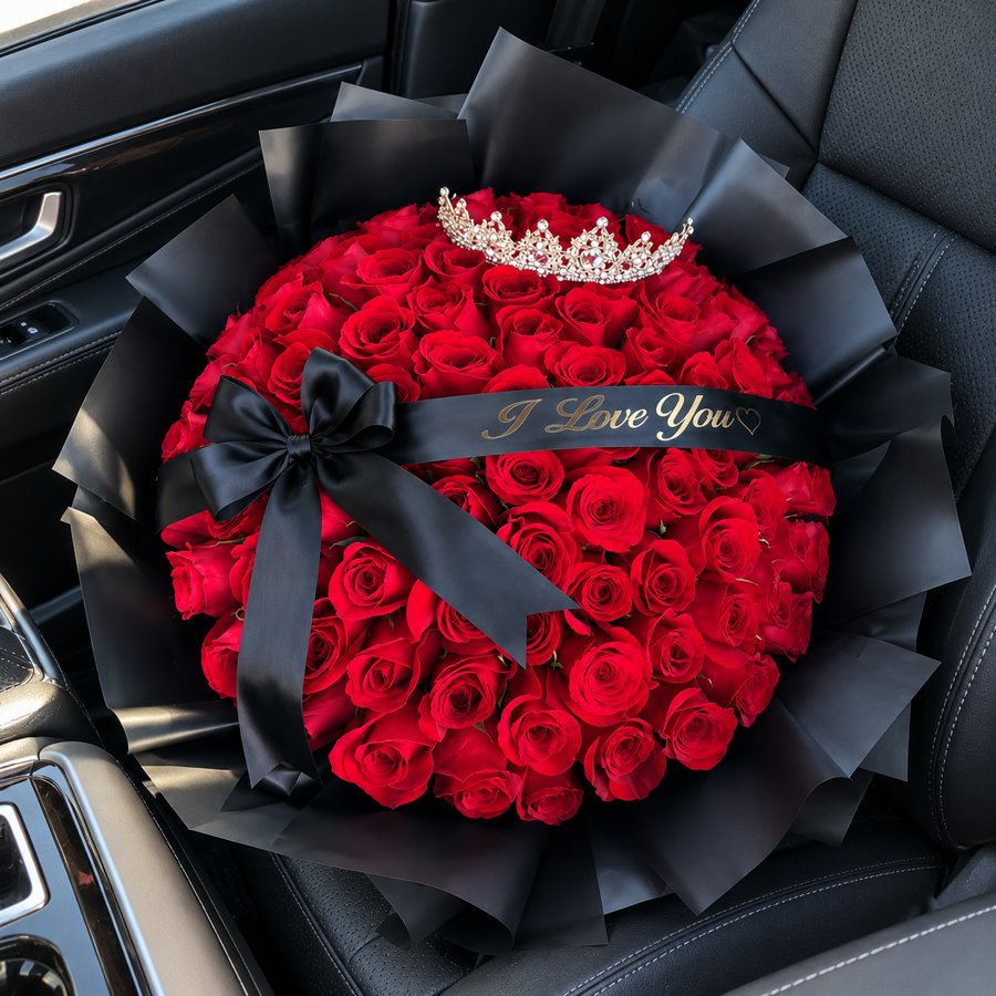 Ramo de 100 rosas rojas en wrap negro