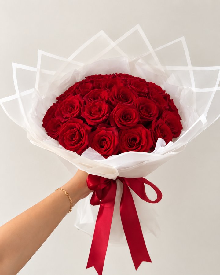 Ramo de 36 rosas rojas en wrap rojo